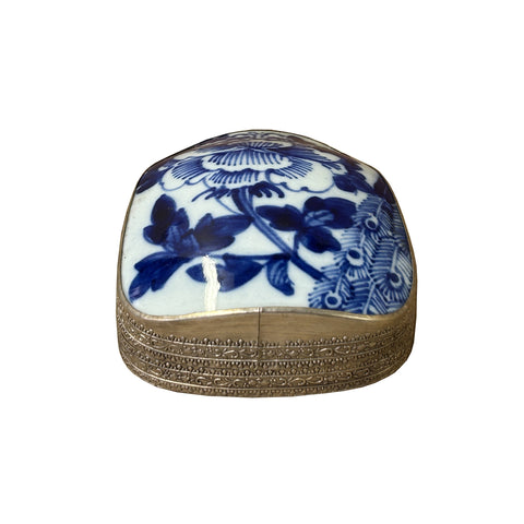 Chinese Old White Base Blue Large Flower Porcelain Art Pewter Box ws3904S Chinese Old White Base Blue Large Flower Porcelain Art Pewter Box ws3904S