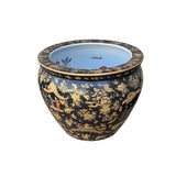 Oriental Vintage Porcelain Black Copper Color People Graphic Pot Planter ws3932S