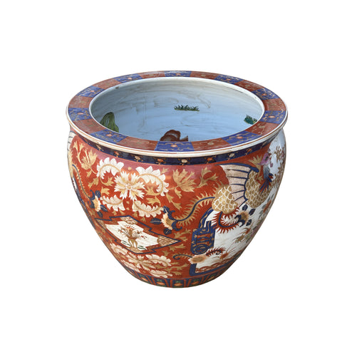 vintage planter pot Oriental Vintage Porcelain Red Copper Color Phoenix Graphic Pot Plante – Golden Lotus Antiques