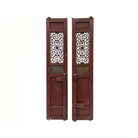 Pair Vintage Red Green Yellow Fujian Relief Carving Door Panels ws4271S