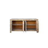 Distressed Bleached White Blue Wash Rough Wood Credenza Console Cabinet ws4340S