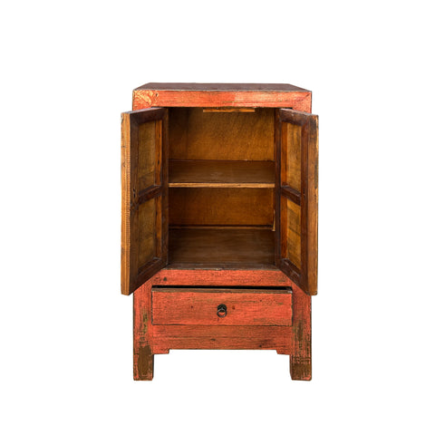 Distressed Coral Pink Orange Color Slim End Table Nightstand Cabinet w ...