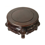 9.5" Dark Black Brown Dragon Motif Round Wood Display Stand ws4355S