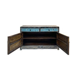 Distressed Black Rim Light Blue Doors Credenza Sideboard Console Table ws4358S