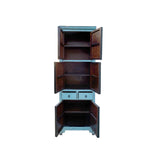 Distressed Turquoise Aqua Blue Tall Slim Shelves Drawers Storage Cabinet ws4366S