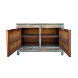 Distressed Rustic Teal Blue 2 Doors Credenza Sideboard Console Cabinet ws4425S