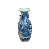 23.5" Vintage Blue White Scenery Porcelain Ru Yi Ear Art Vase ws4430S