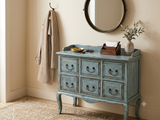 Distressed Pale Blue Curved Legs 6 Drawers Dresser Credenza Side Table ws4438S