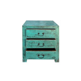 Distressed Teal Green Marks 3 Drawers End Table Nightstand Cabinet ws4459S