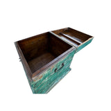 Distressed Teal Green Square Moon Face Wood Trunk Box ws4488S
