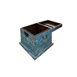 Distressed Pastel Light Blue Square Moon Face Wood Trunk Box ws4498S