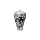 Vintage Chinese Blue White People Riding Horse Porcelain Art Vase ws4504S