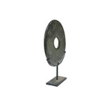 Dark Green Stone Crafted Round Fengshui Harmony Plaque on Stand Display ws4521S