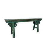 Distressed Brown Green Blue Village Slim Narrow Scroll Apron Wood Bench ws4535S