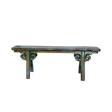 Distressed Brown Green Blue Village Slim Narrow Scroll Apron Wood Bench ws4536S