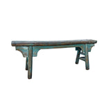 Distressed Brown Teal Blue Green Village Slim Narrow Wood Bench ws4540S