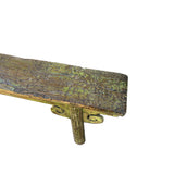 Distressed Brown Olive Green Village Slim Narrow Scroll Apron Wood Bench ws4544S