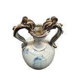 Oriental Handmade Ancient Dragon Handle Off White Glaze Ceramic Vase ws4562S