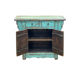 Vintage Distressed Teal Blue Green Carved Apron Console Table ws4582S