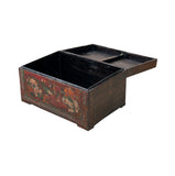 Vintage Distressed Brick Red Brown Flower Bird Oriental Wood Trunk Table ws4621S