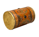 Chinese Tibetan Style Drum Shape Orange Black Jewel Tower Floral Side Table ws4647S