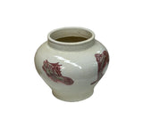 Oriental Off White Base Brick Red Fishes Ceramic Art Vase Jar ws4650S