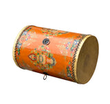 Chinese Tibetan Style Drum Shape Orange Jewel Tower Floral Side Table ws4651S