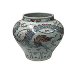 Oriental Off White Crackle Base Blue Red Dragon Ceramic Art Vase Jar ws4658S
