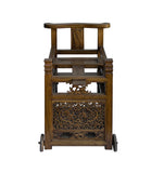 Vintage Chinese Brown Stain Ornate Relief Carving Motif Cart Shape Chest Table ws4664S