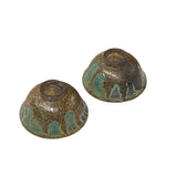 Pair Chinese Ceramic Bronze Brown Turquoise Glaze Cup Display Art ws4678S