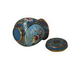 Teal Turquoise Metal Cloisonné Birds Flower Enamel Round Box Jar ws4702S