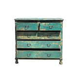 Distressed Teal Blue Green 5 Drawers Credenza Storage Sideboard Cabinet ws4709S