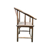 Chinese Oriental Brown Horseshoe Round Back Elm Wood Armchair ws4740S