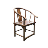 Chinese Oriental Brown Horseshoe Round Back Elm Wood Armchair ws4741S