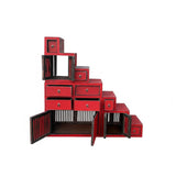 Distressed Red Triangle Step Tansu Storage Cabinet Display Room Divider ws4755S