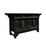 Chinese Distressed Black Scroll Accent Low Sideboard Console Table Cabinet ws4758S