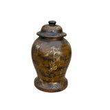 Chinese Distressed Brown Lacquer Golden Scenery Wood Temple Jar ws4763S