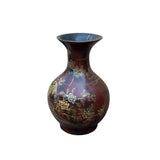 Chinese Brown Lacquer Golden Scenery Decorative Wood Vase Art ws4764S