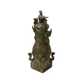 Green Gray Stone Carved Ritual Fengshui Vase Jar Display Art ws4787S