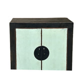 Distressed Black Frame Moon Face Light Green Blue End Table Nightstand ws4802S