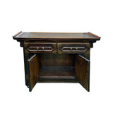 Dark Brown Vintage Point Edge Characters Engraved Top Credenza Cabinet ws4804S