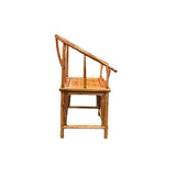 Oriental Light Brown Horseshoe Round Back Elm Wood Armchair ws4806S