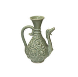 Vintage Chinese Celadon Green Ceramic Flask Shape Motif Vase Jar Display ws4832S