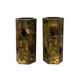 Pair Chinese Matte Gold Scenery Hexagonal Display Wood Brush Pots ws4856S