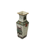 Chinese White Canton Famille Mille Graphic Square Porcelain Vase ws4887S