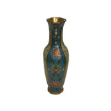 Vintage Cloisonné Vase Dragon Handles and Chinese Floral Motifs - Turquoise Decor ws4891S