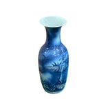 Pair Deep Blue Dragon Koi Fish Graphic Tall Porcelain Art Vases ws4894PS