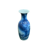 Pair Deep Blue Dragon Koi Fish Graphic Tall Porcelain Art Vases ws4894PS