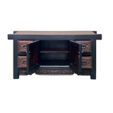Vintage Chinese Black Brown Relief Carving Low Console Table Credenza ws4925S