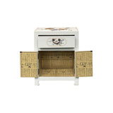 Chinese Off White Vinyl Moon Face Flower Graphic End Table Nightstand ws4931S
